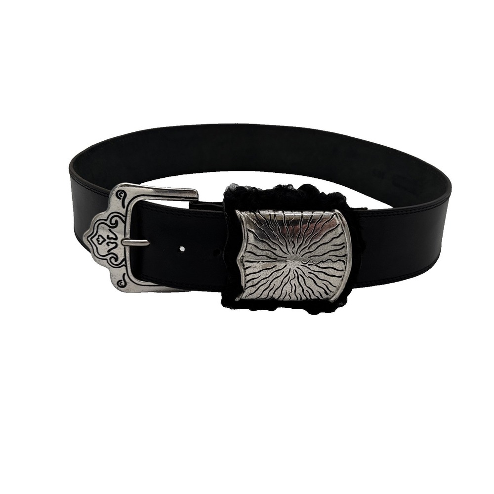 Doppia Vita Black Leather Belt silver Chunky Celestial Made In Italy 105 cowgirl